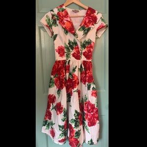 Rare older Pinup Couture red roses dress -S